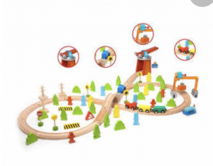 A beautifully crafted wooden train set