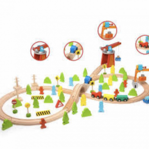 A beautifully crafted wooden train set