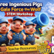 Three Ingenious Pigs STEM workshop featuring pig engineers, wind forces, and building challenges.